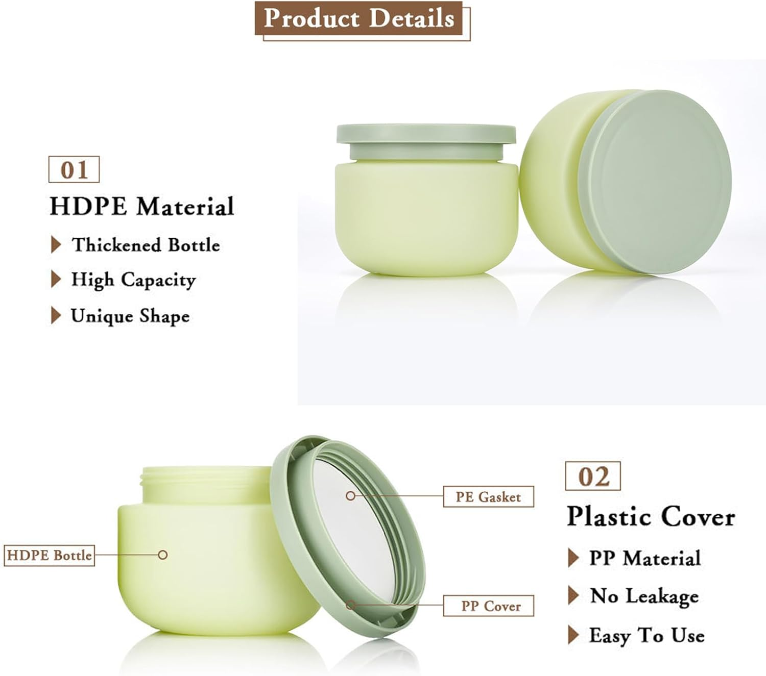 Qeuly 8.8 Oz Plastic Jars with Lids，2 Pcs Cosmetic Containers with Lids, Leak Proof Cosmetic Jars, Body Butter Containers for Cream, Bath Salt, Sugar Scrub, Gel, Slime, Rhinestone Storage image number 3