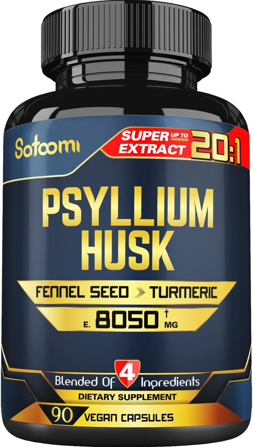 SATOOMI Psyllium Husk Capsules - 4 Powerful Natural Ingredients with Fennel, Turmeric Blend & Black Pepper - 90 Vegan Count for 3 Months