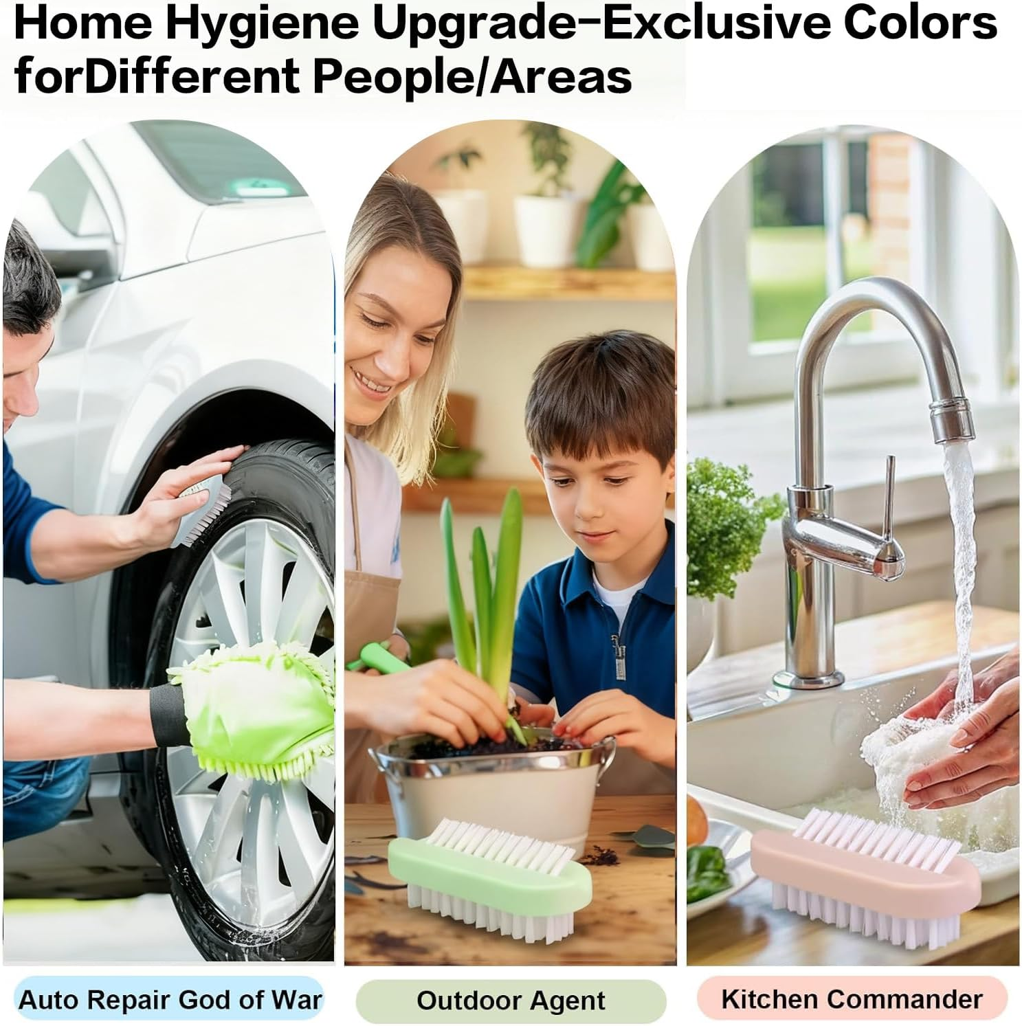 Nail Brush for Cleaning Fingernails Set - 3Pcs Two Sided Nail Scrubber Brushes and 1Pcs Stainless Steel Long Toe Nail File for Thick Nails, Efficient Nail Care Tool image number 6