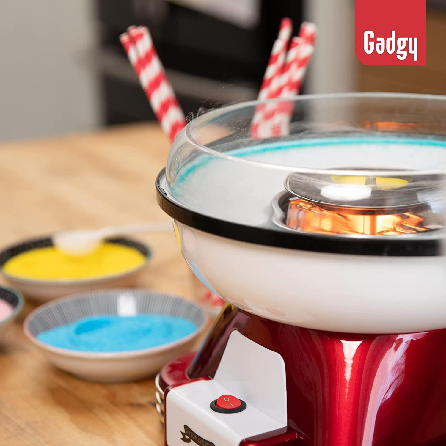 Gadgy Cotton Candy Machine - Retro Cotton Candy Machine - Cotton Candy Machine with Sticks and Measuring Spoon - Height 22 Cm Red White - 500 Watt Cotton Candy Machine for Home image number 6