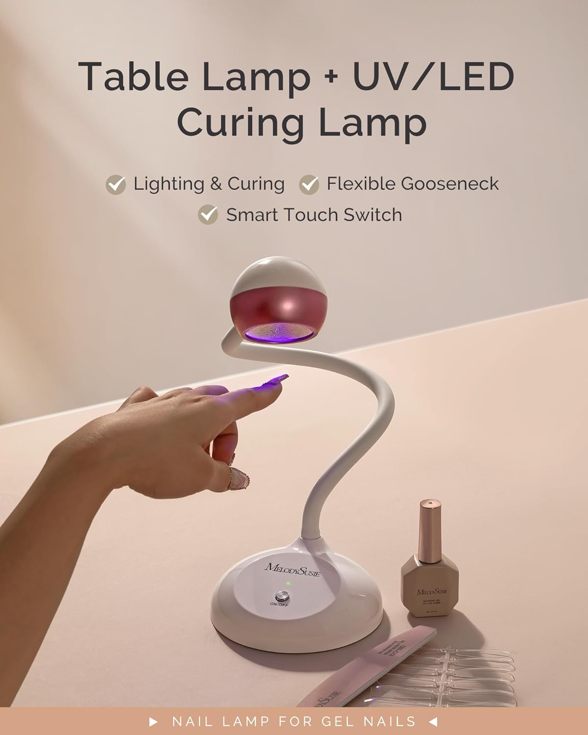 Melodysusie 2-In-1 Nail Art Lamp, Professional Nail Light for Nail Technique, Rechargeable Wireless, 60S Quick Curing, Touch Switch, Adjustable Light Angle, for Nail Art Design image number 5