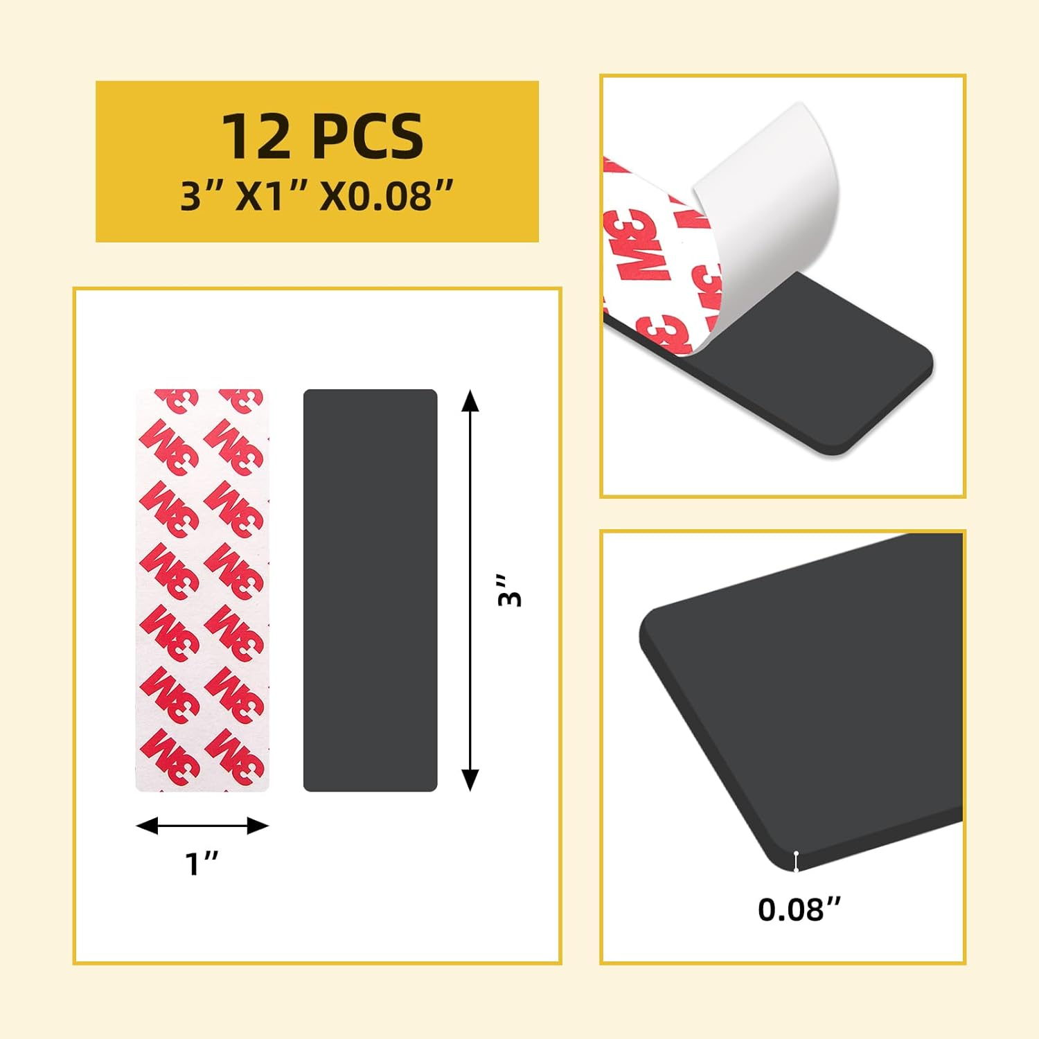 STTMGN Magnetic Tape with 3M Strong Adhesive Backing,1X3" 12Pcs,Flexible Self Adhesive Magnets,Magnetic Tape Flat Rubber Magnet Strip,Available for DIY Crafts,Art Projects,Photo and Picture Etc image number 2