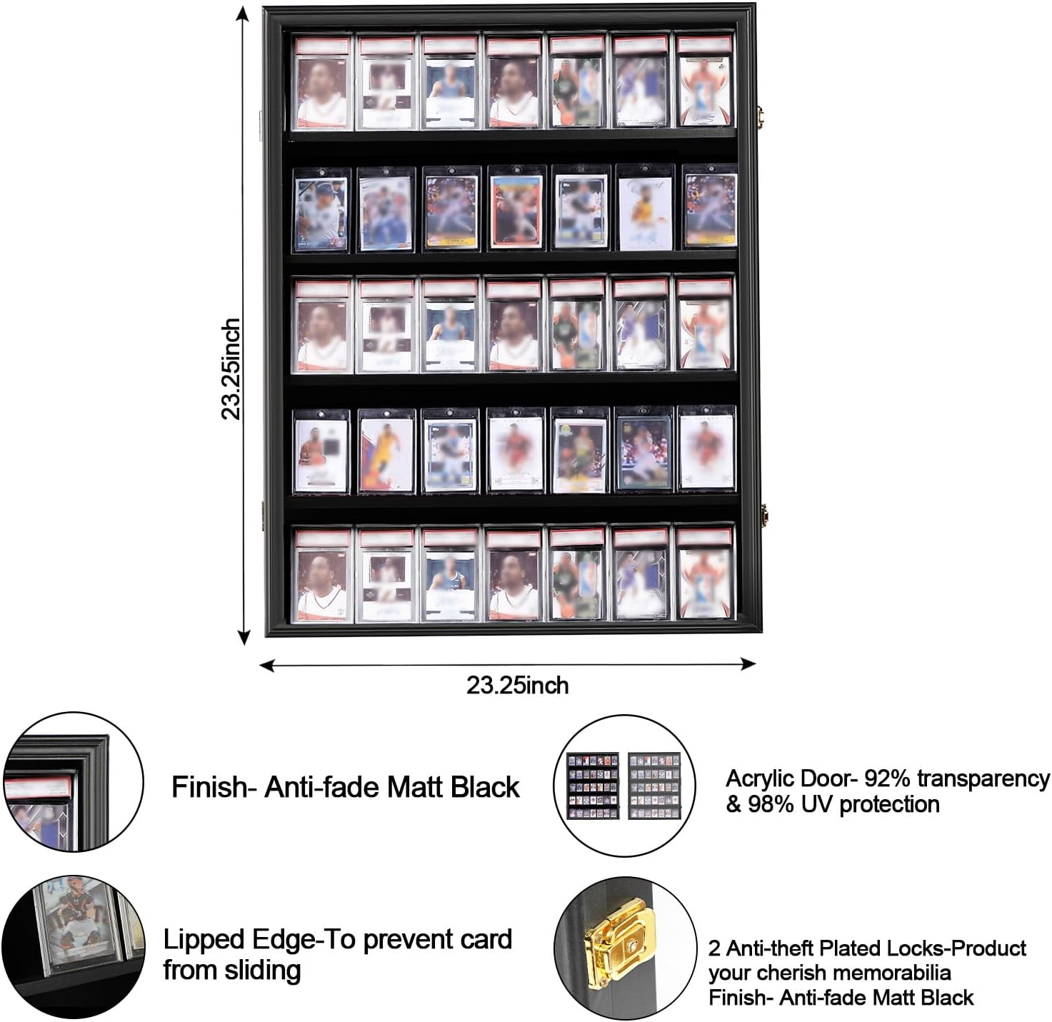 Sboitflmm 35 Graded Baseball Card Display Case - Wall Mount with Lock - UV Protection Acrylic - Sports Trading Cards Frame for Basketball, Football & Hockey (-Vertical) image number 3