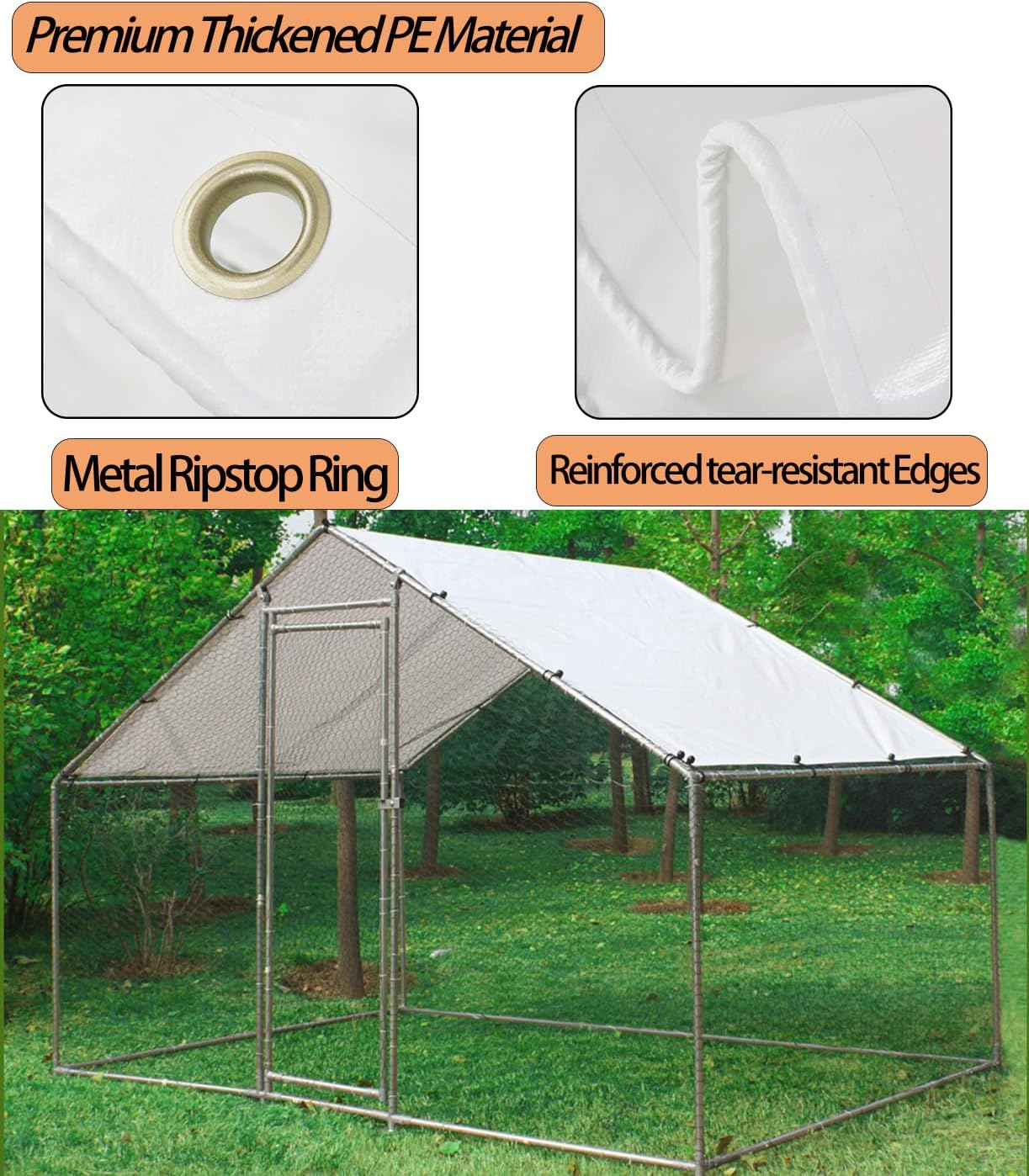 Chicken Coop Cover Waterproof and UV, 11.3 * 6.3 FT Chicken Run Cover for Winter with Ball Bungees Cords, Shade Cloth for Large Chicken Coop, Walk-In Chicken Run Pen, Chicken Coop Tarp (1 Pack) image number 3