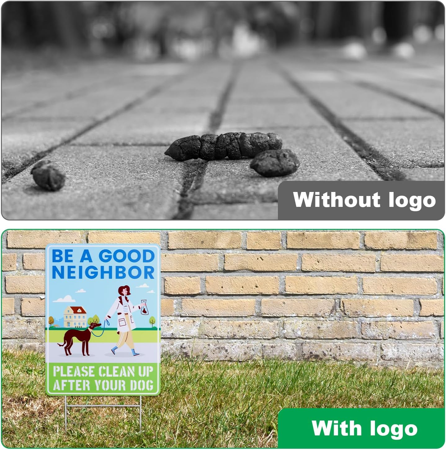 2Pcs Clean up after Your Dog Signs, 12X9In Double-Sided Printing No Dog Waste Signs for Yard Waterproof Windproof Pick up after Your Dog Signs Friendly Reminder Sign(Style 2) image number 2