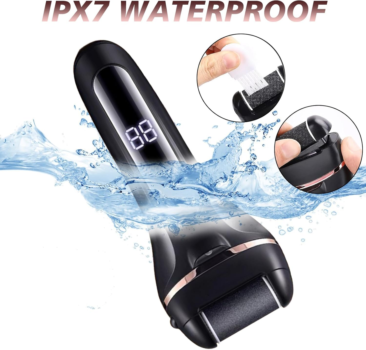 Electric Foot File, Professional Electric Feet Callus Remover Rechargeable Foot Pedicure Tools with 6 Roller Heads for Cracked Heels and Dead Skin image number 1