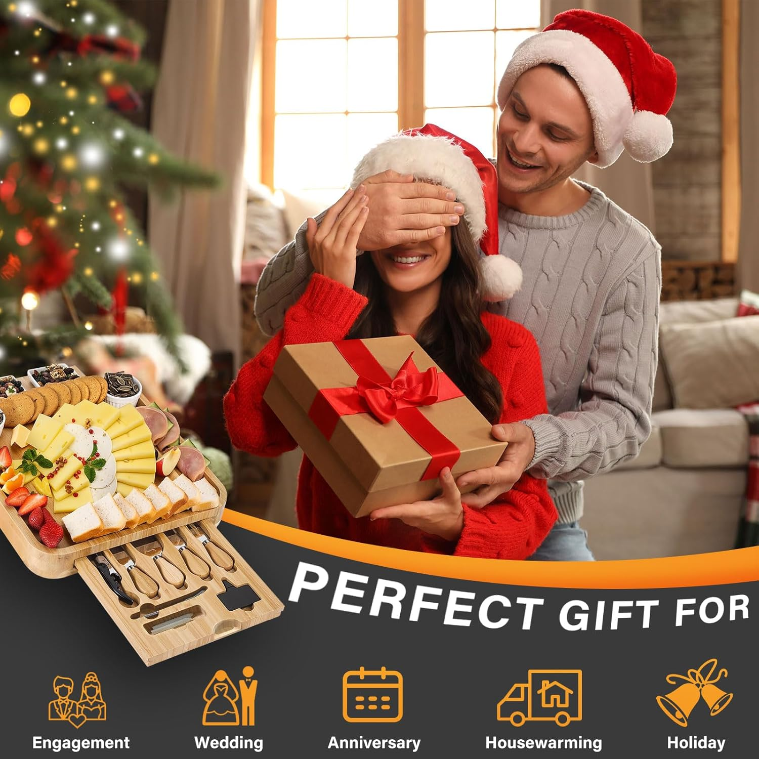 Rule Lie Cheese Board - House Warming Gifts for New Home, Unique Bamboo Charcuterie Boards Set with Knife Set & Accessories, Wedding & Birthday Present for Women, Serving Platter Tray for Wife Her Mum image number 4