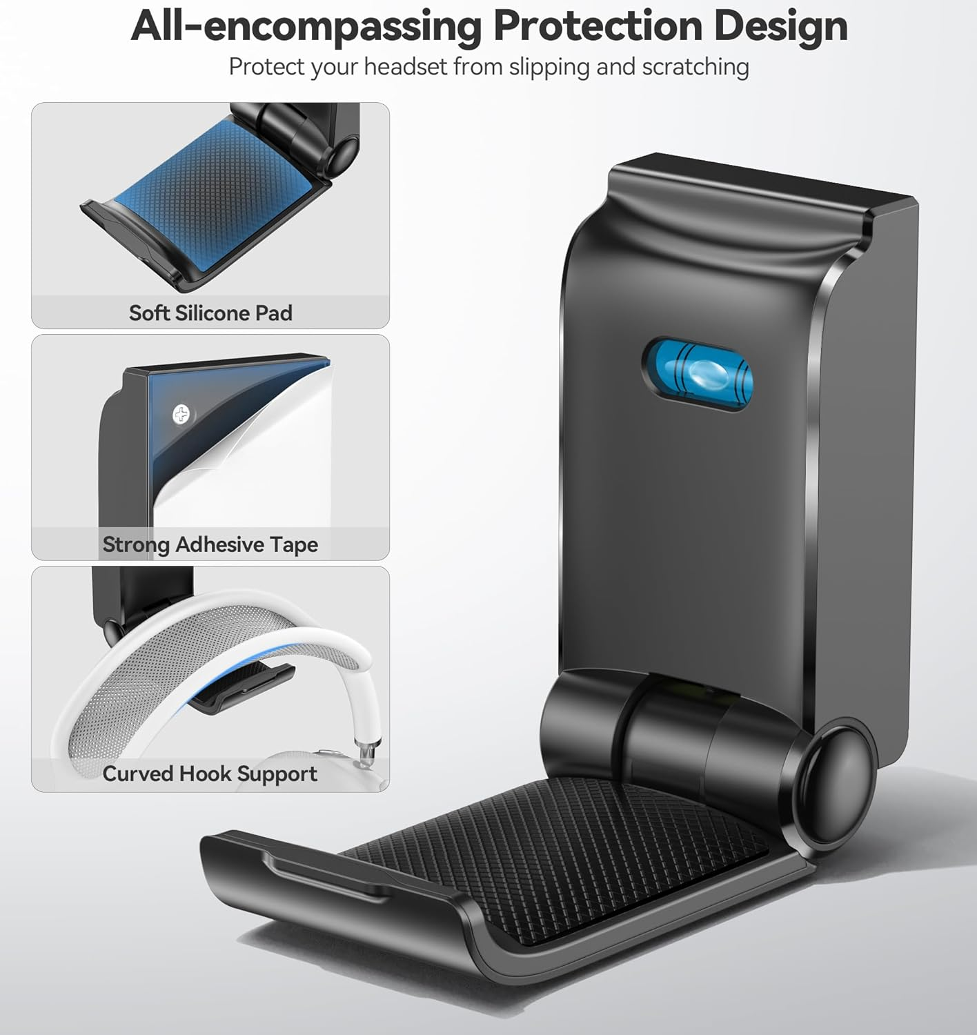 Headphone Stand, Wall Mount Headset Hanger, Gaming Headphone Holder Hook Clip, Foldable Headset Stand Desk Holder for PC Earphone Accessories, Black image number 1