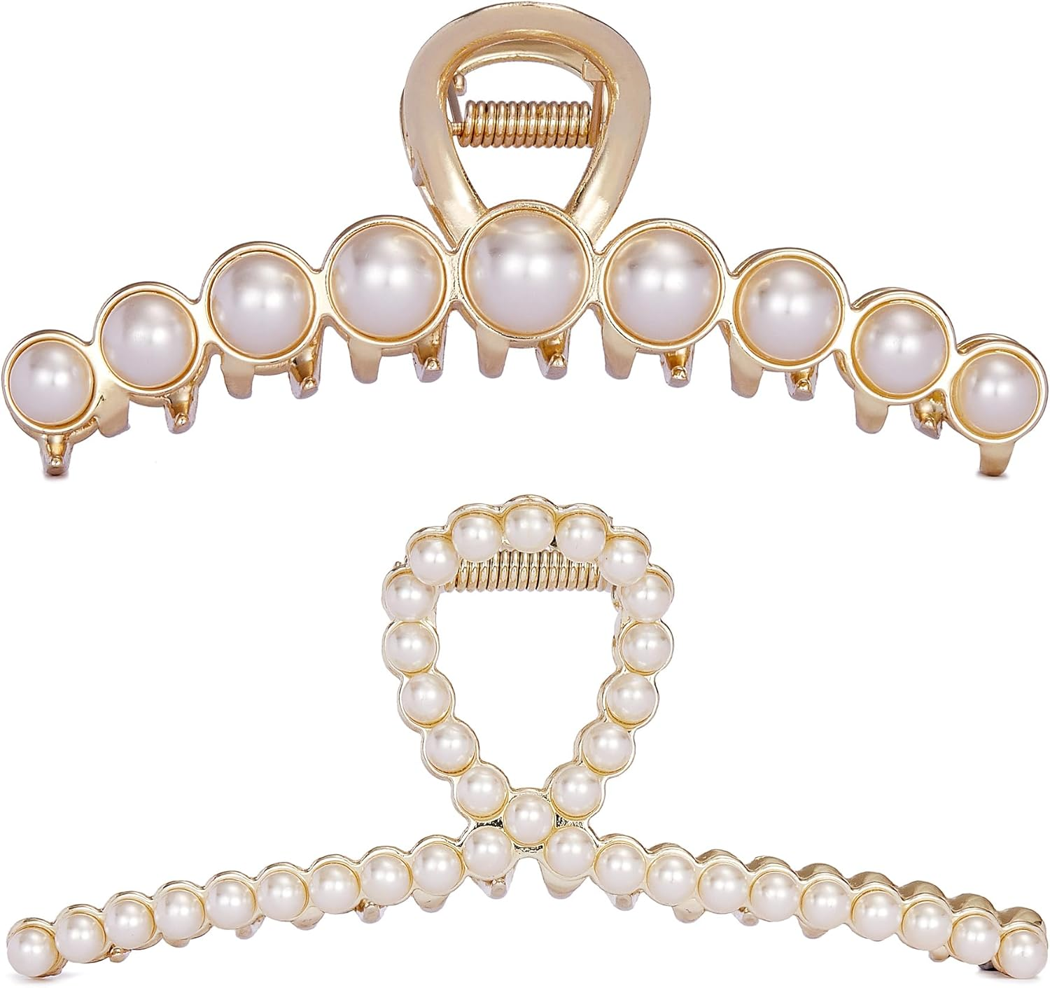 Rhinestone Hair Claw Clips, 4.4 Inch Vintage Metal Imitation Pearl Hair Jaw Clip for Women, Large Non Slip Hair Clamp Fashion Wedding Party Hair Accessories Elegant Hair Decorations for Hair Styling