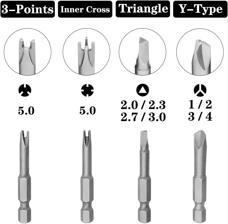 Saipe 13Pcs 50Mm Magnetic Special Shape Screwdriver Bit Set (Phillips, Slotted, Spanner, Y-Type, Triangle, Inner Cross, 3-Points) 1/4 Inch Hex Shank for Power Screwdriver Drill Impact Driver image number 5