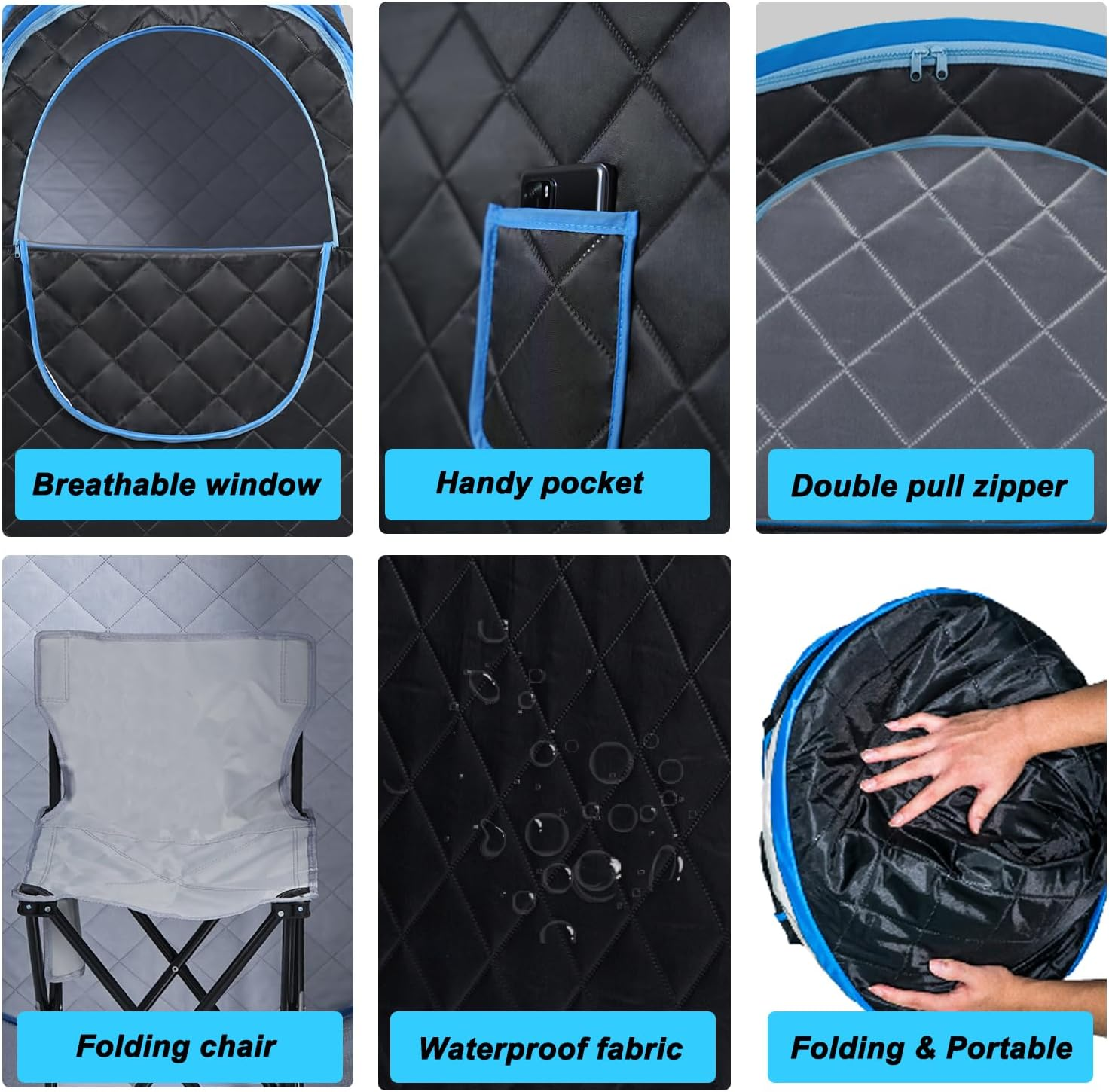 Portable Steam Sauna,Portable Steam Sauna Tent,With 1000W&2.2L Steam Generator,Personal Sauna Tent for Relaxation & Spa at Home Remote Comes with Remote Control, Folding Chair（Black） image number 2