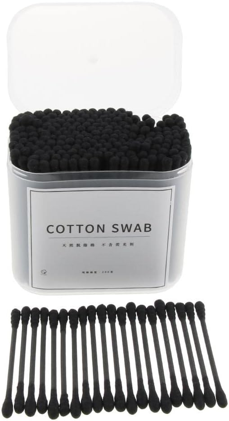 200Pc Double-Ended Wooden Cotton Buds Ear Cleaning Make-Up Cosmetic, Black, as Described image number 1