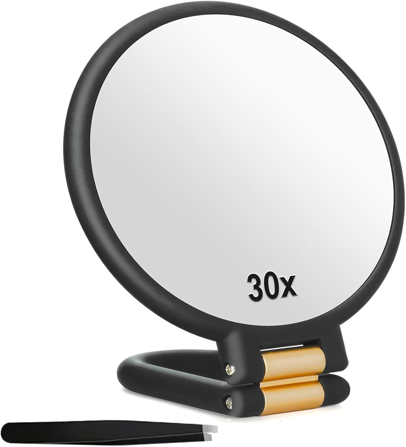 30X Magnifying Mirror, Travel Hand Mirror with Handle &ndash; Double-Sided Handheld Mirror with 1X & 30X Magnification, Adjustable Handle/Stand, Foldable Travel Mirror for Makeup (Black) image number 5