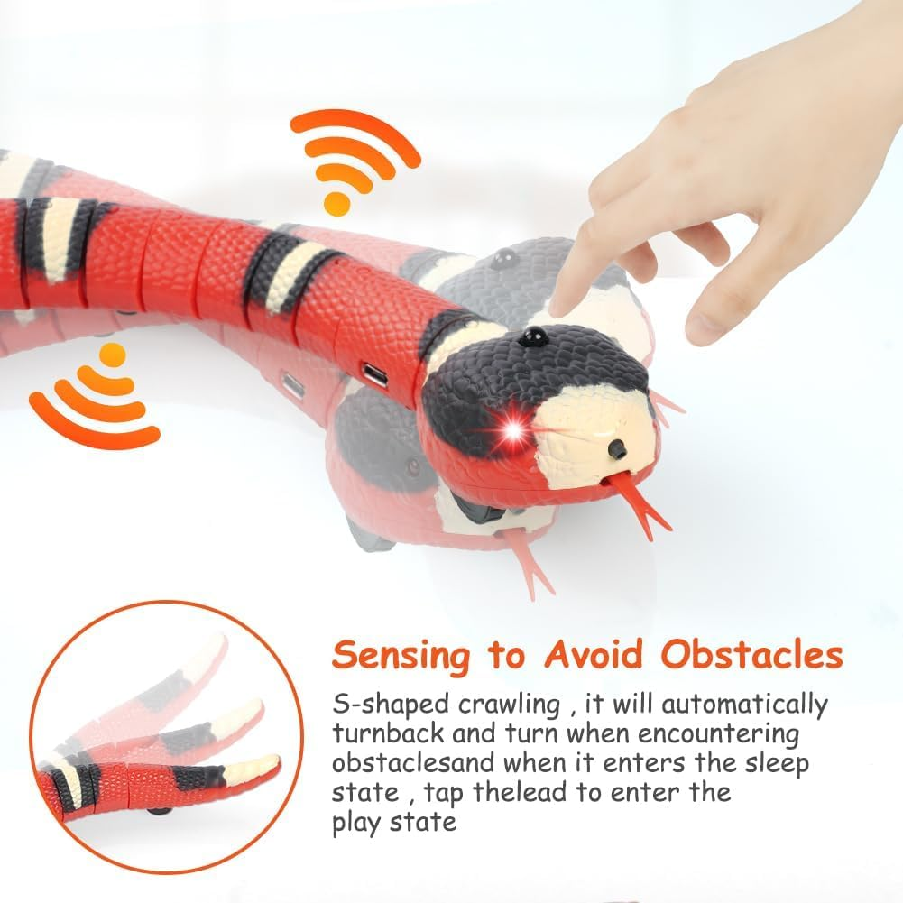Adiwo Smart Sensing Snake Toy, Electric Cat Snake Toy, USB Simulation Snake Cat Interactive Toys, Retractable Tongue & Swinging Tail, Party Halloween Tricky Realistic Fake Snake Toy for Cats Dogs Pet image number 4
