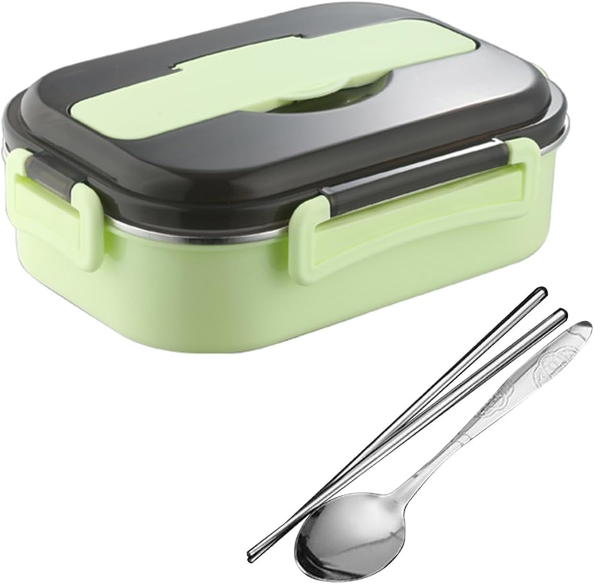 Yharnamite Thermal Lunch Box, 2-Compartment Stainless Steel Keep Warm Lunch Box Portable Leakproof Insulated Lunch Box with Cutlery Holder for Students, Office Workers, Travel (Blue)