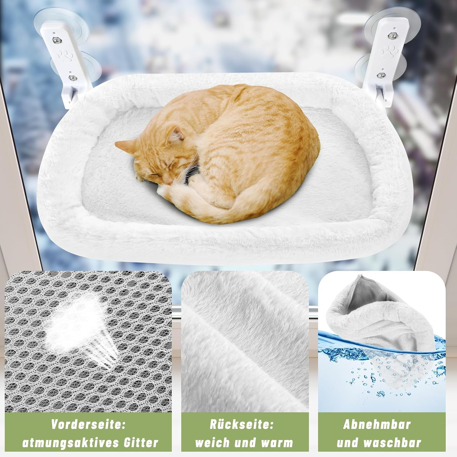 Casgee Window Lounger for Cats 60 X 30 Cm Beige with Cat Litter Tray image number 1