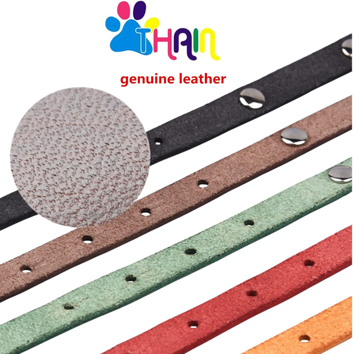 THAIN Cat/Kitten Collar Personalized Genuine Leather with Bell,Custom Nameplate 2Pack (Xs(Neck 6.3-8.6"), Orange+Red)