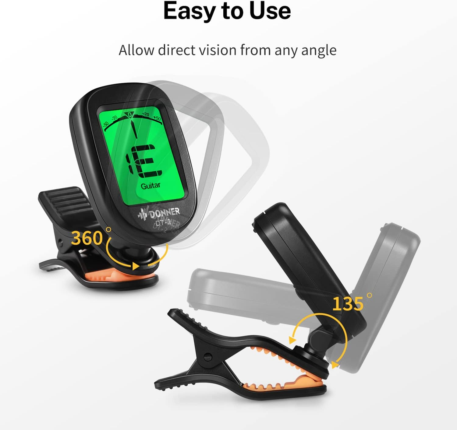 Donner Guitar Tuner Clip On-Accurate Chromatic,Acoustic Guitar Bass Violin Ukulele Tuner DT-2 image number 4