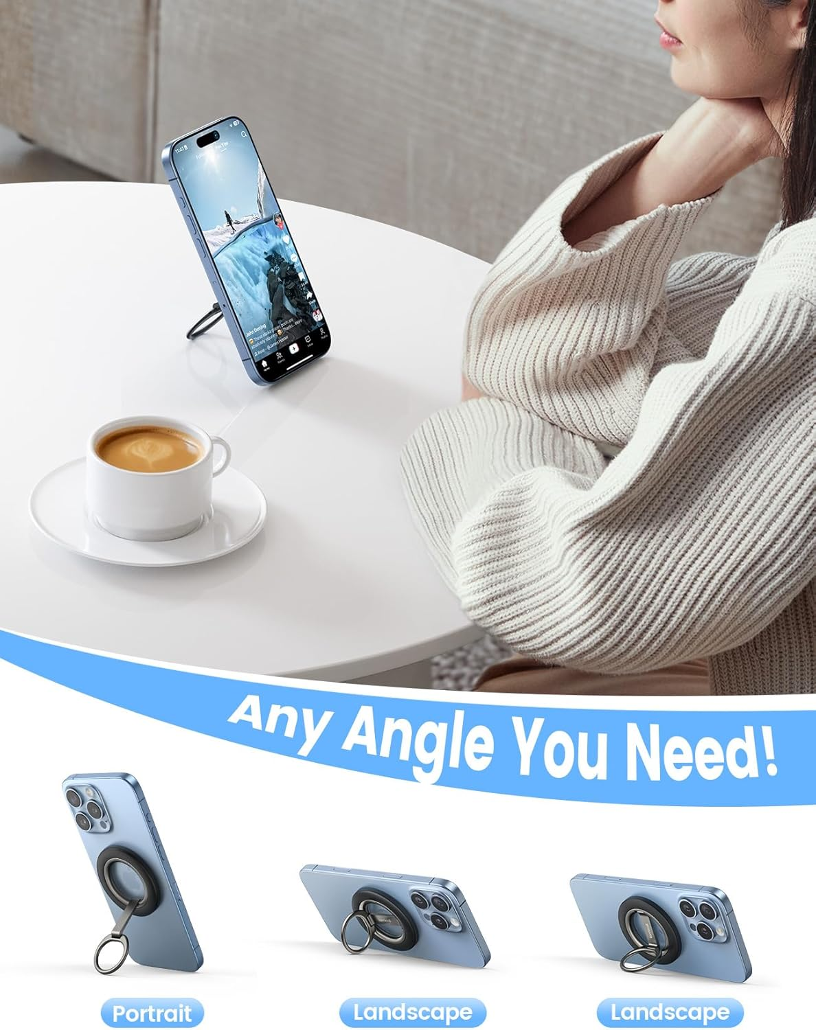 Lamicall 2025 [Stable Dual-Hinge] Magnetic Phone Grip Stand for Mag Safe, Finger Ring Holder Phone Kickstand [Super Magnet] 360&deg; Rotation Ring, Mag Safe Accessories for Iphone 17 Pro Max Air 16 15 14 image number 5