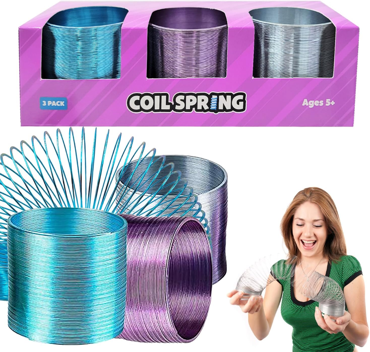 The Dreidel Company Metal Coil Spring, Goody Bag Fillers, Party Favor for Kids, Variety of 2.4" (60Mm) Individually Boxed (3-Pack) image number 2