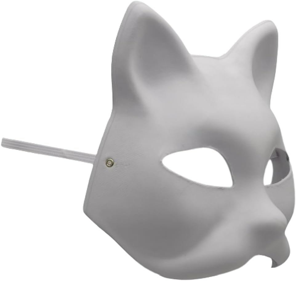 Cat Masks Therian Masks Made of White Paper with Erastic Rubber Band for DIY Painting