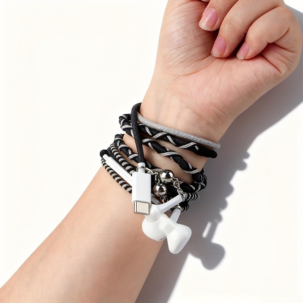 URIZONS Wired In-Ear Headphones USB-C with Microphone [Bracelet Design] Colourful Braided Cable Tangle-Free Compatible with Iphone 14/15/16/17, PS5, for Sports, Fitness, Gaming (60#)