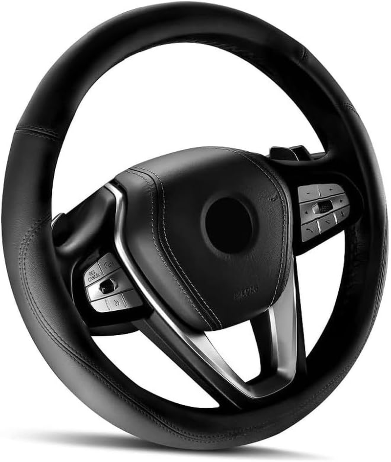 Car Steering Wheel Cover - Universal Car Accessory for Diverse Cars, Durable Leather Cover with Anti-Slip Lining, for Steering Wheel with a Diameter of 37-38Cm,Gray image number 3
