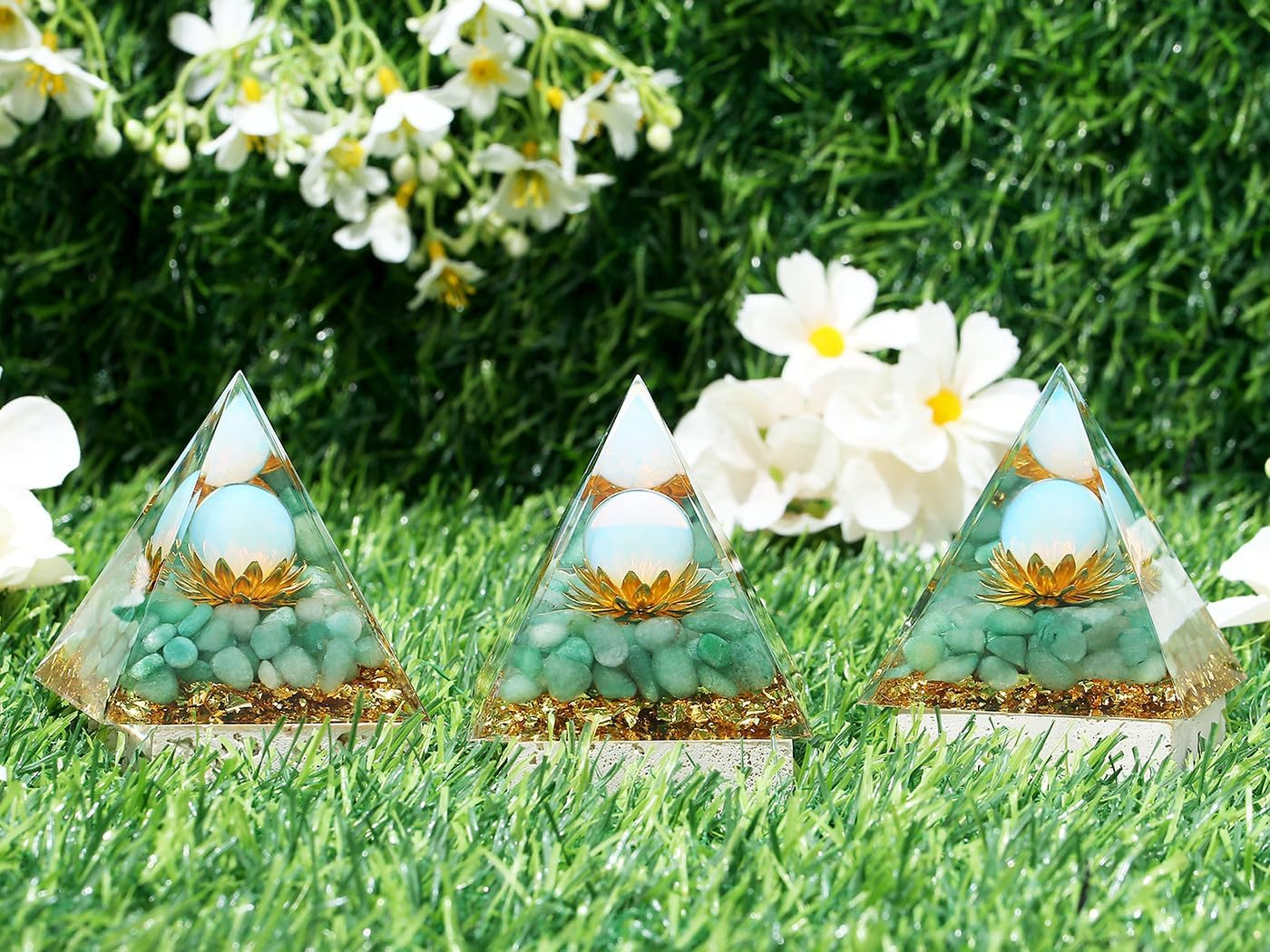 XIANNVXI Green Healing Crystals Tower,Good Luck Gifts,Anxiety Gifts,Lotus Flower Tower Orgonite Orgone Positive Energy Reiki Aventurine Gemstone Tower,Positive Gifts image number 6