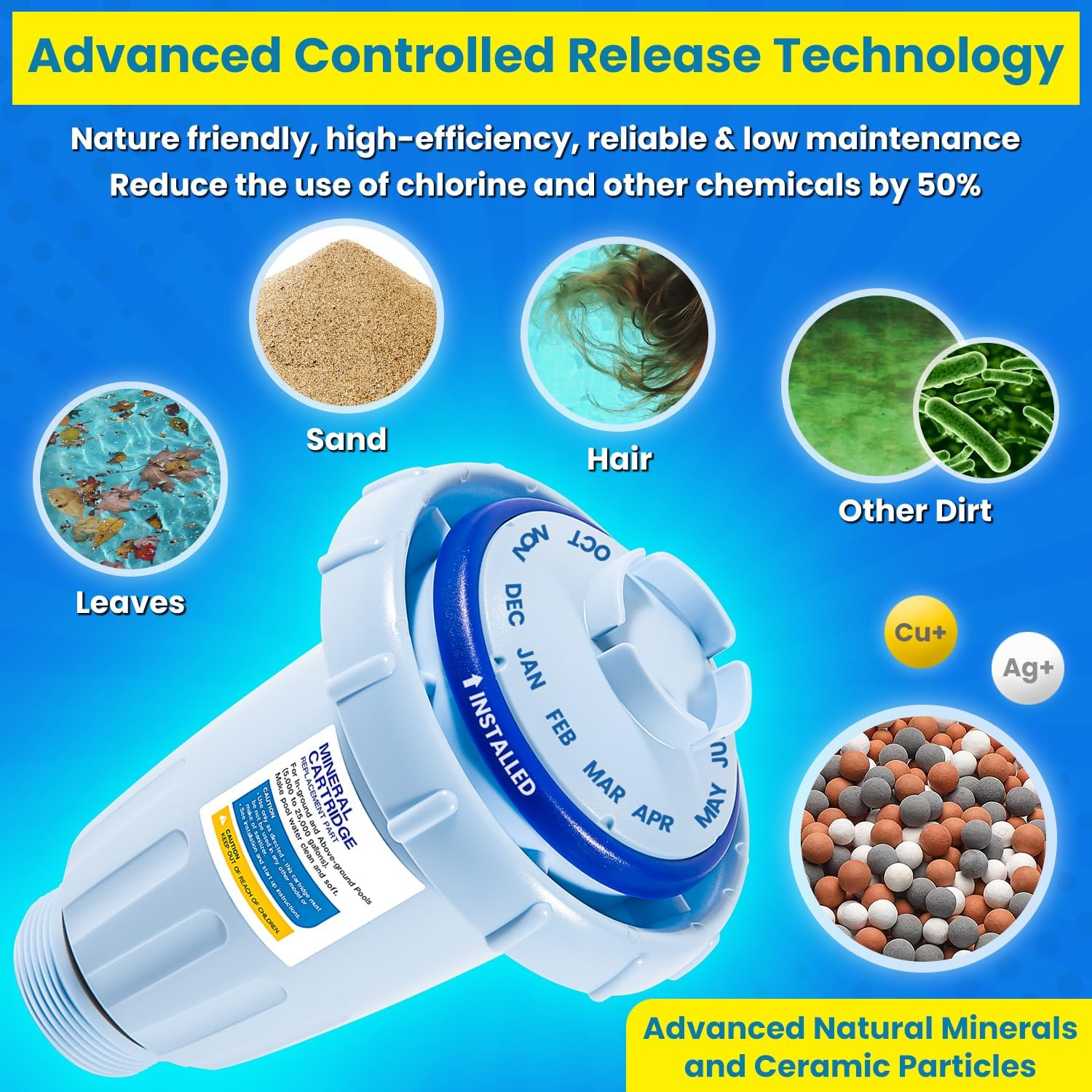 Replacement for Zodiac Nature2 Express Mineral Cartridge W28175 W26775 Vessel System W20176 W20171 W20086 W20080 In-Ground & Above-Ground Swimming Pools up to 30,000 Gallons New Upgraded