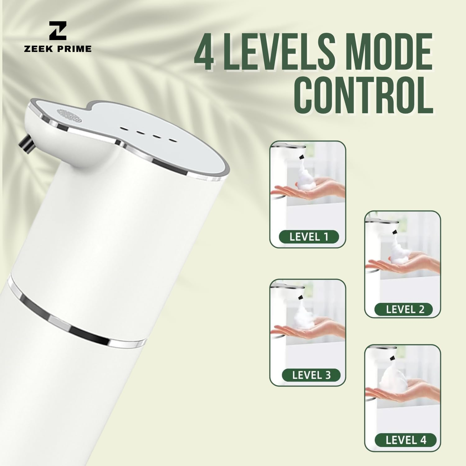 ZEEK PRIME - Auto Sensor Foam Soap Dispenser &ndash; Touchless Rechargeable Hand Soap Dispenser with 4-Speed Foam Control, USB Charging, 1200Mah Battery | Hands-Free Hygiene for Kitchen & Bathroom. image number 1