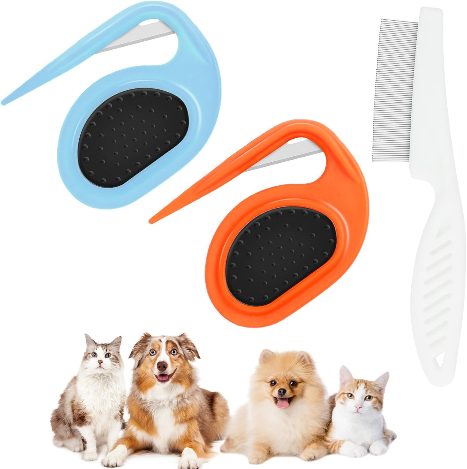 Adiwo Pet Knotting Comb, Pack of 2 Dematting Knife Cat with Steel Blade, Knot Comb, Hair Removal Tool, Knot Remover, Cat, Perfect for Pets, Removes Undercoat Tangles with Comb