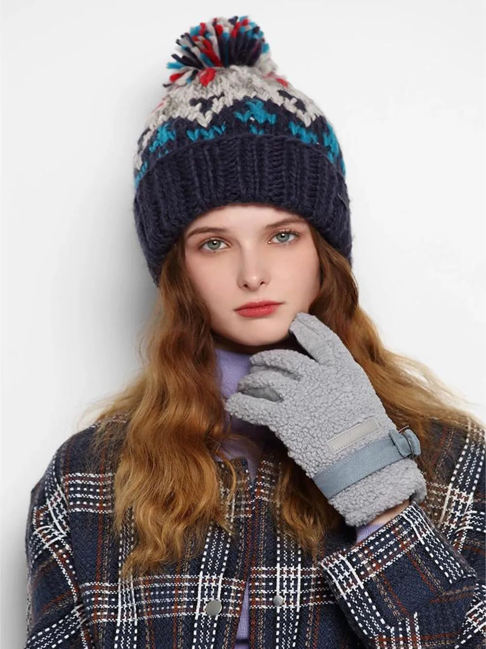 Cashmere Woman Winter Beanie Hat with Pompom - Autum Warm Wool Skullies Beanies, Winter Hat for Woman image number 5