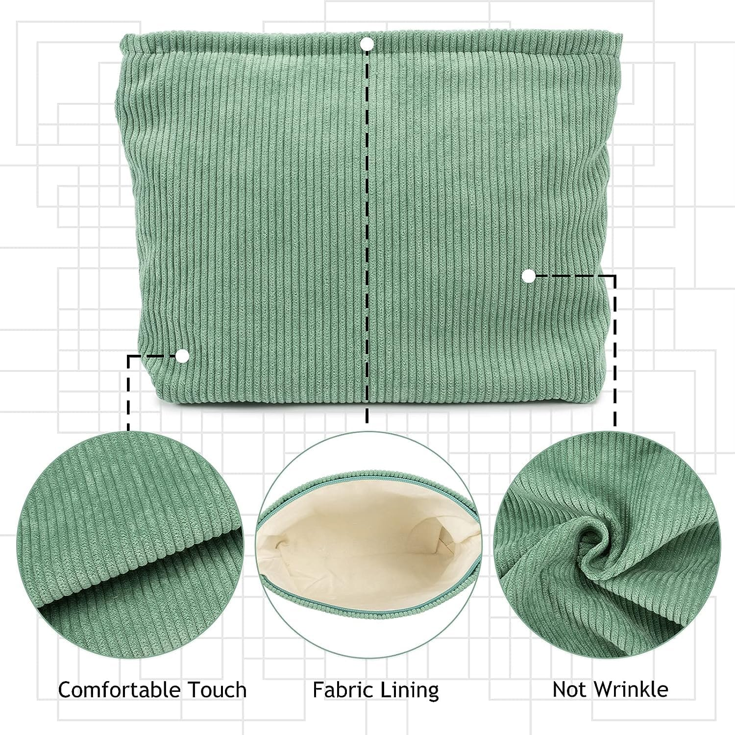 Cosmetic Bag Corduroy Makeup Bag,2Pcs Corduroy Cosmetic Bag Travel Makeup Bag image number 6