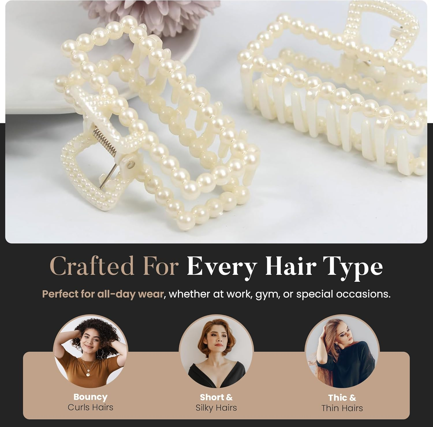 Merdia 5 Pcs Simulated Pearl Hair Claw Clips for Women Hair Clips for Women | Claw Clips for Hair Clips for Non Slip Strong Hold | Hair Accessories| Claw Clips for Hair | Barrettes for Women White image number 5