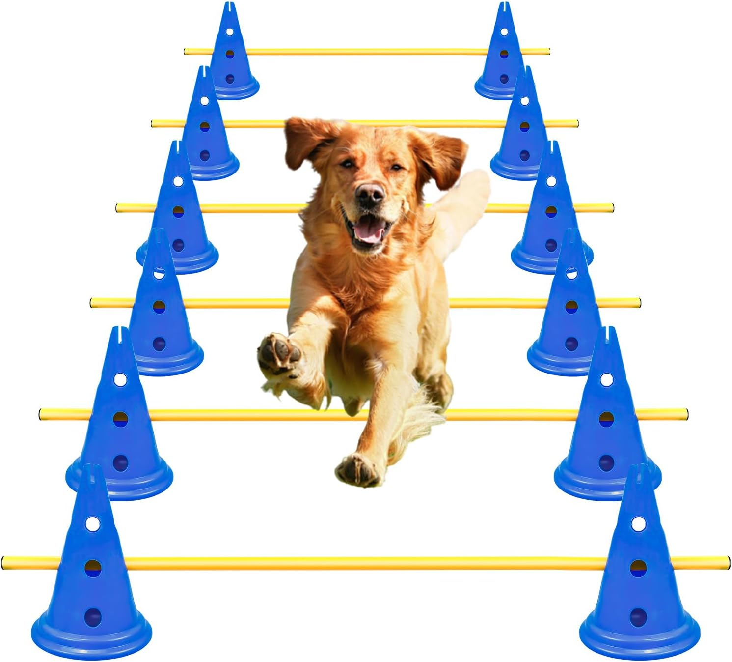 AEDNX Dog Agility Hurdle Cone Set Dog Agility Course Backyard Set Include 12 Agility Cones 6 Agility Rods Agility Training Equipment Height Adjustable Obstacle with Storage Bag Blue image number 1
