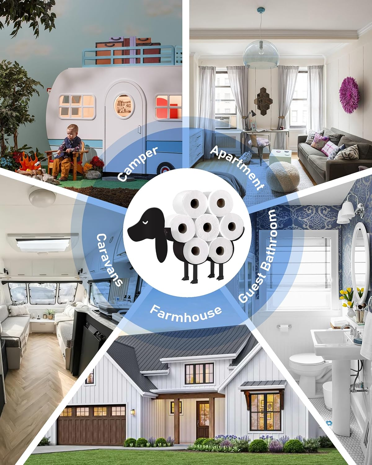 Wigag Dachshund Toilet Paper Holder for Extra 8 Rolls, Wall Mounted Decorative Toilet Paper Storage, Farmhouse Bathroom Accessories Storage Cabinet