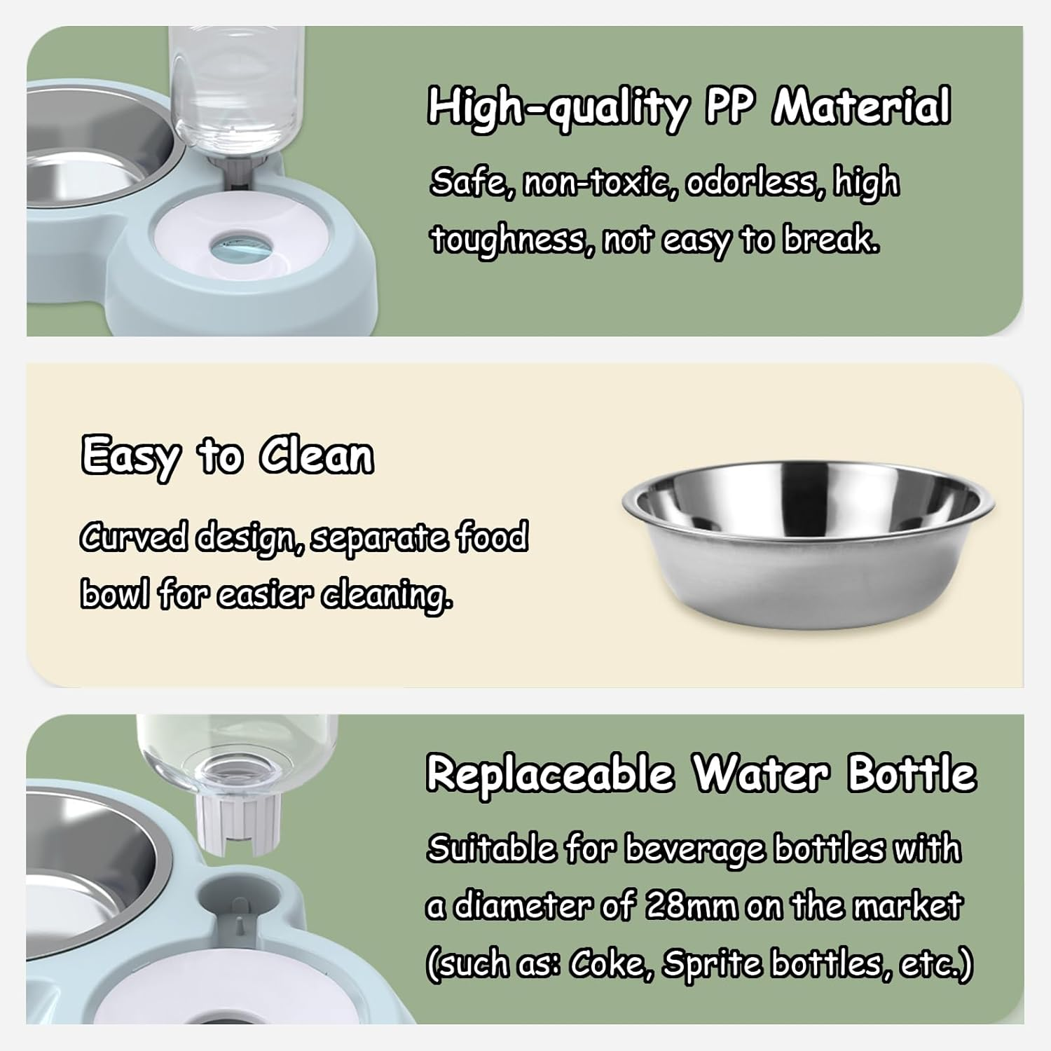 Taoluwin Cat Food and Water Bowl Set, Stainless Steel Automatic Refill Pet Bowls, Siphon Waterer with Splash Guard, Anti-Tip Double Dish for Cats/Kittens/Small Dogs