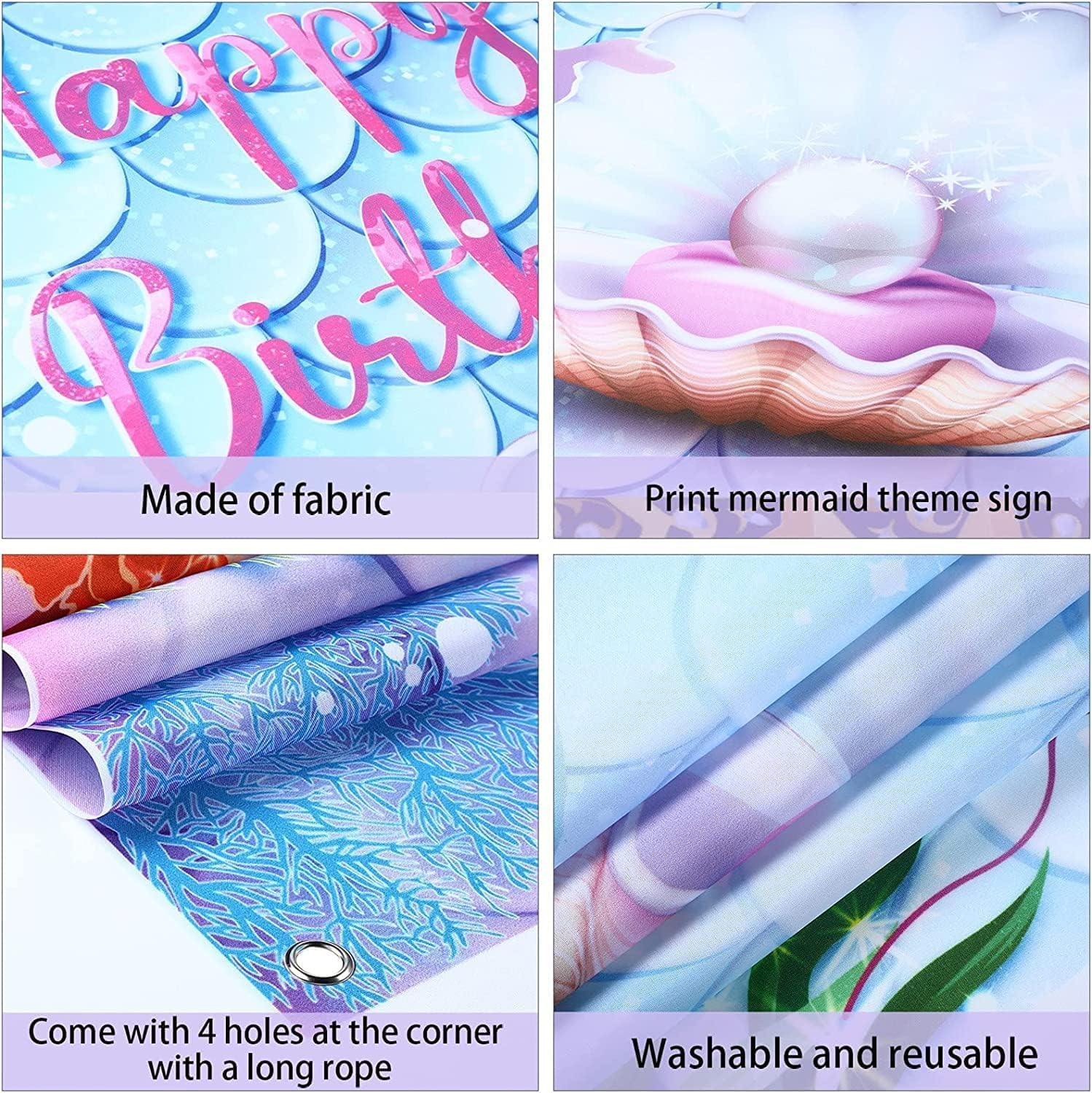 Stibest under the Sea Mermaid Birthday Party Backdrop Girl Princess Mermaid Scales Photo Booth Banner, Purple Blue, Polyester, 72.8 X 43.3 Inch image number 5