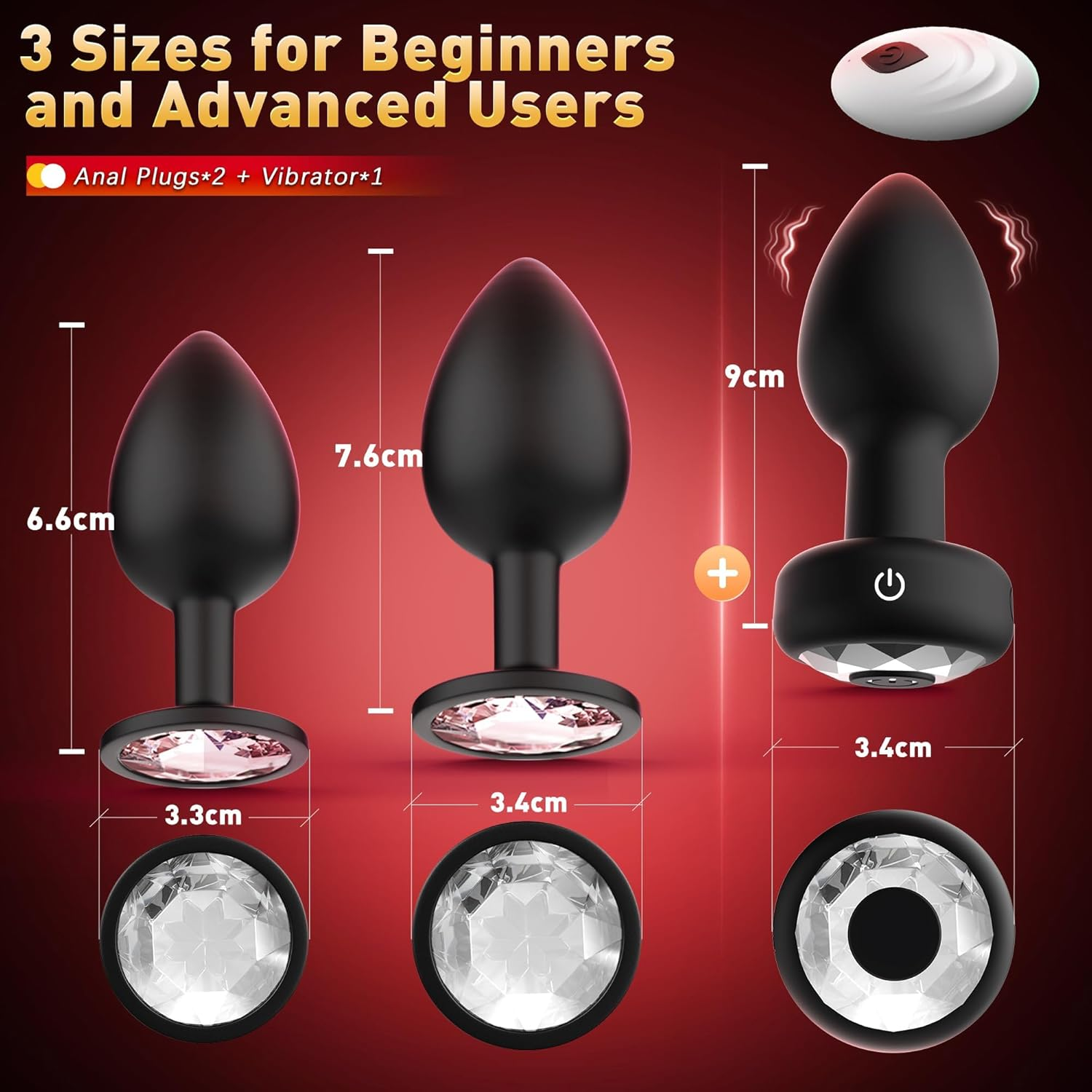 Vibrating Butt Plug Set 3-Size Progression Anal Toys, 10-Stage Vibration Anal Plugs Training Kit, Sex Toys Couples for Man Woman Buttplug Silicone Small but Plug Adult Toy Women Men, Remote Control image number 2
