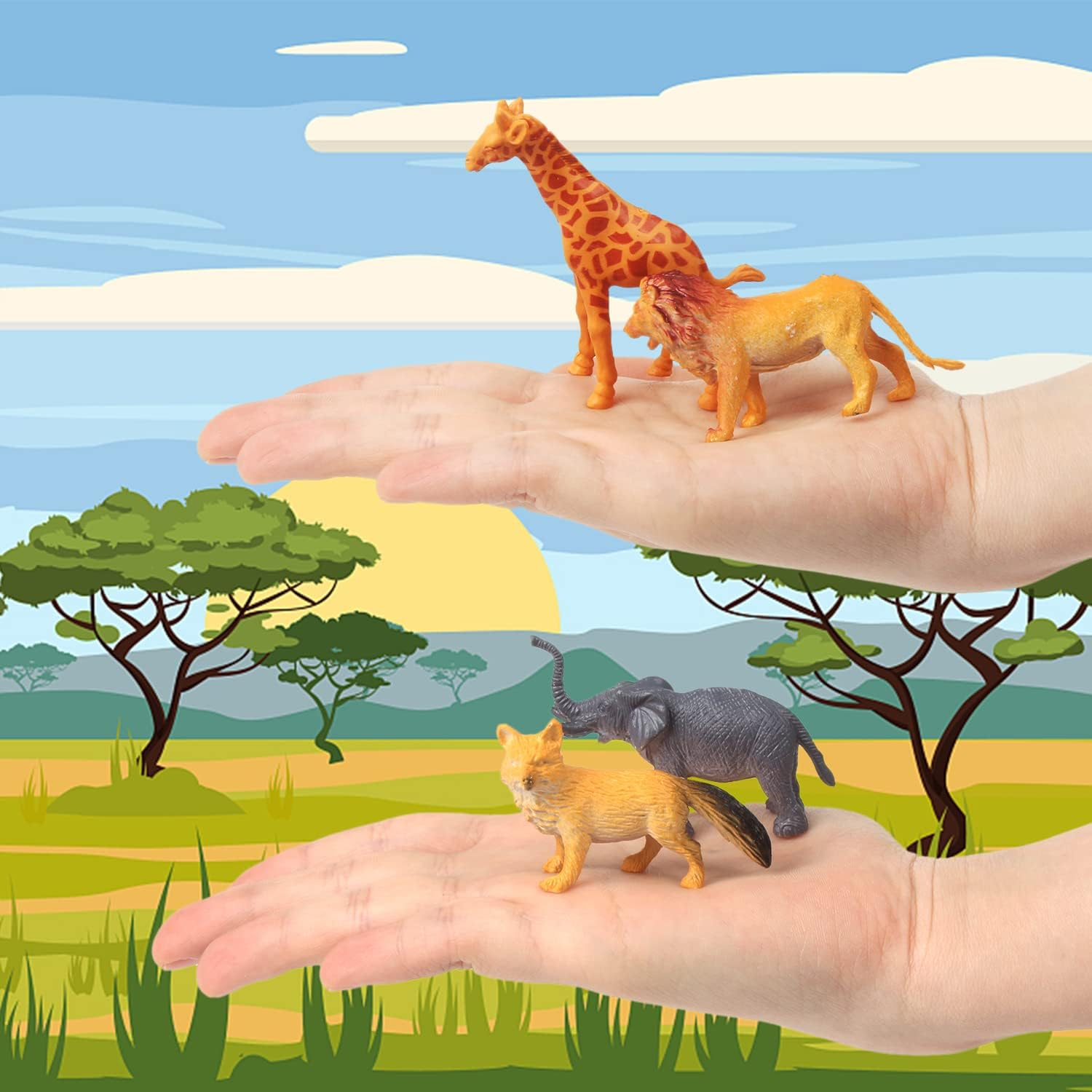 LOMIMOS 53Pcs Mini Jungle Animal Figures Toy,Assorted Miniature Realistic Animal Figurines Model Cake Topper Decoration for Children Kid Birthday Christmas Educational Learning Party image number 6