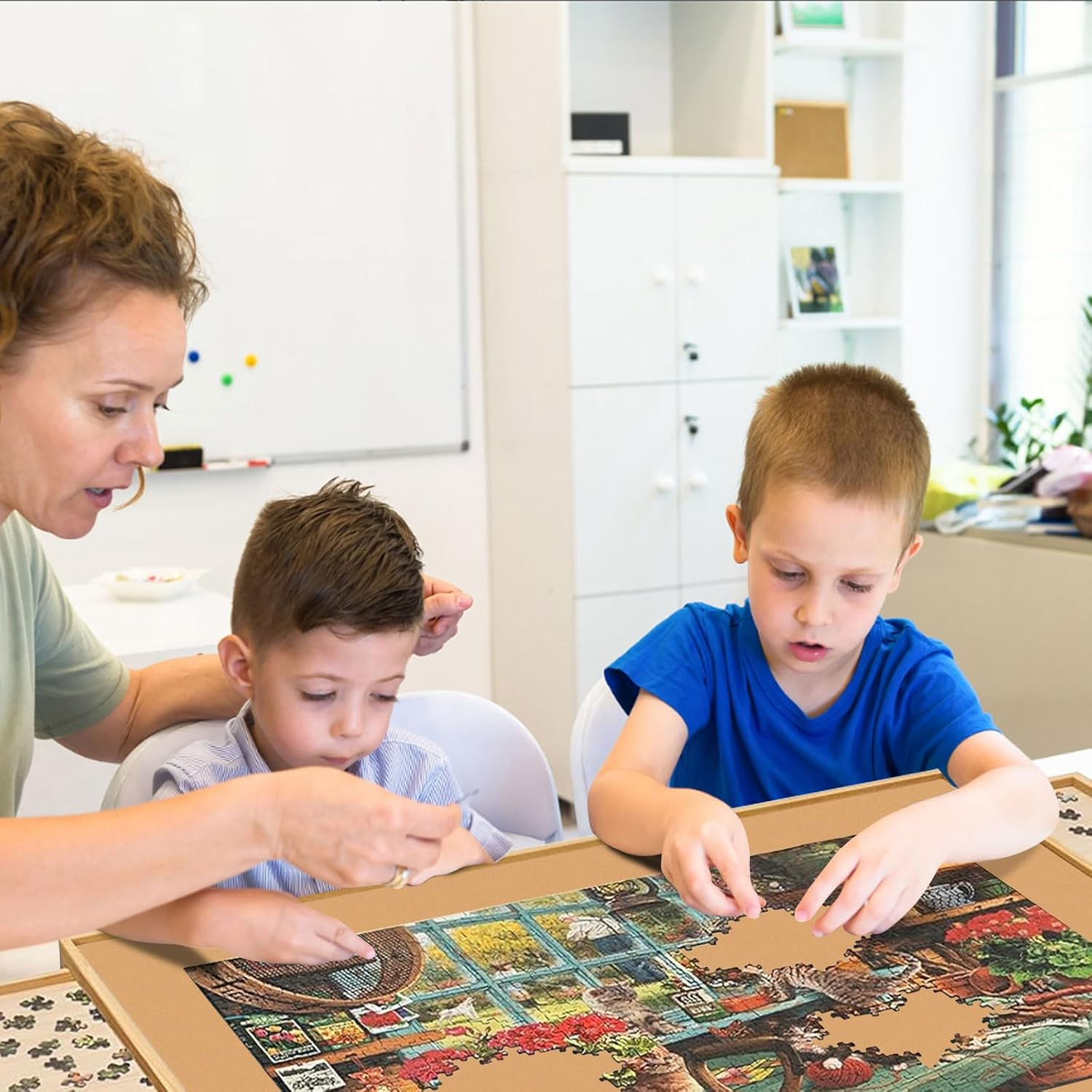 1500 Piece Puzzle Board Game Table Rotating Puzzle Board with Drawers Jigsaw Puzzle Tables for Adults and Kids with Puzzles Cover Bits and Pieces Jigsaw Board Wooden Jigsaw Puzzle Trays for Sorting image number 5