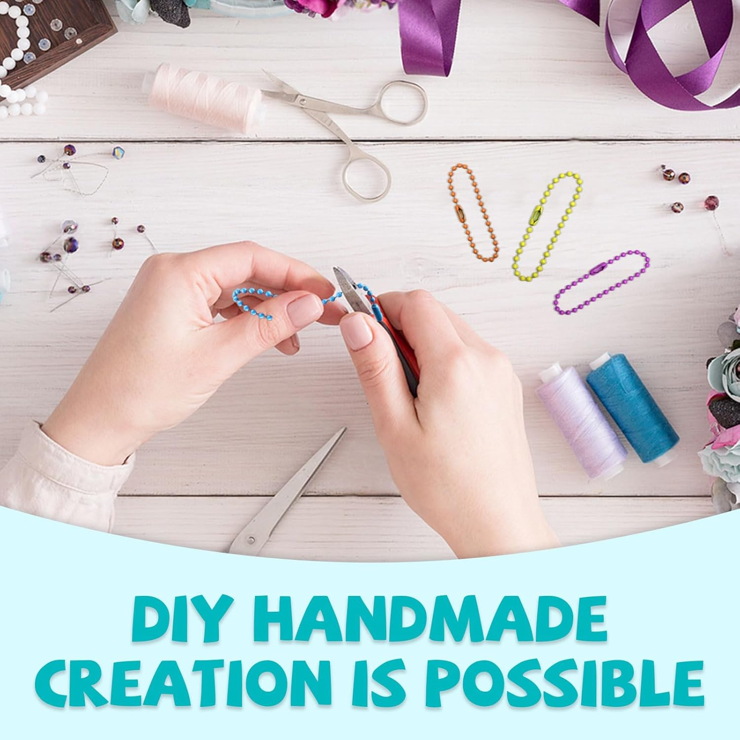 200 PCS Ball Chain Keychain, Metal Ball Chain Necklace,Dog Tag Chain Ball Chain Necklace Bulk Ball Chain Connectors image number 1