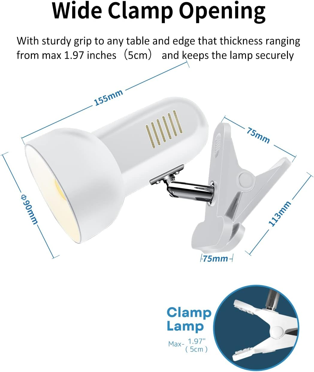 Milpoel Clip on Reading Light, Desk Lamp, E27 Bulb Holder, Clamp Lamp for Reading in Bed or Deep Focus, Sleek Lightweight Design Perfect Bed Light for Reading