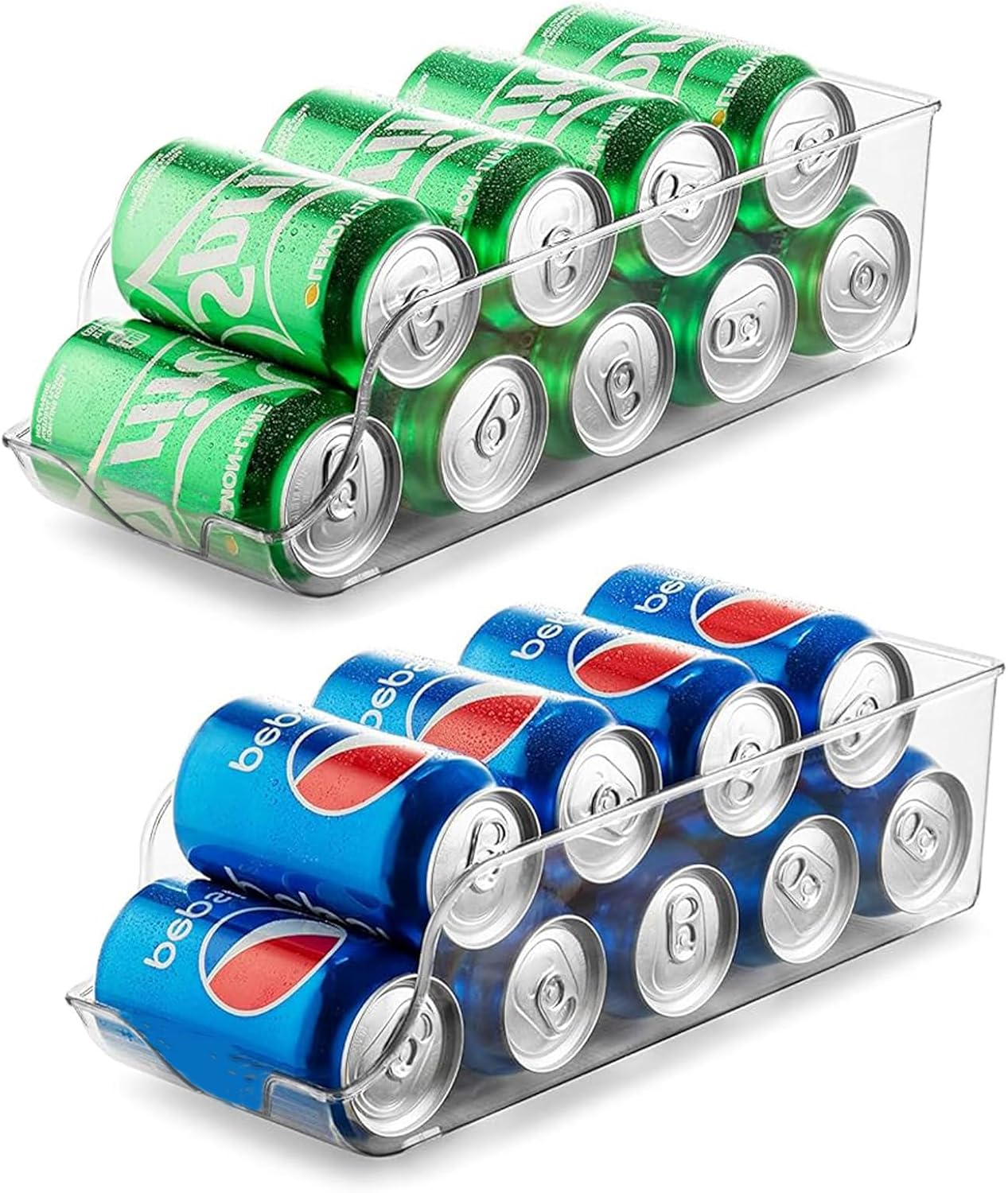 2 Pack Clear Soda Can Organizer for Refrigerator, Fridge Bins & Beverage Holders &ndash; Stackable Storage Containers for Cans, Bottles, and Pantry Organisation/Organizer