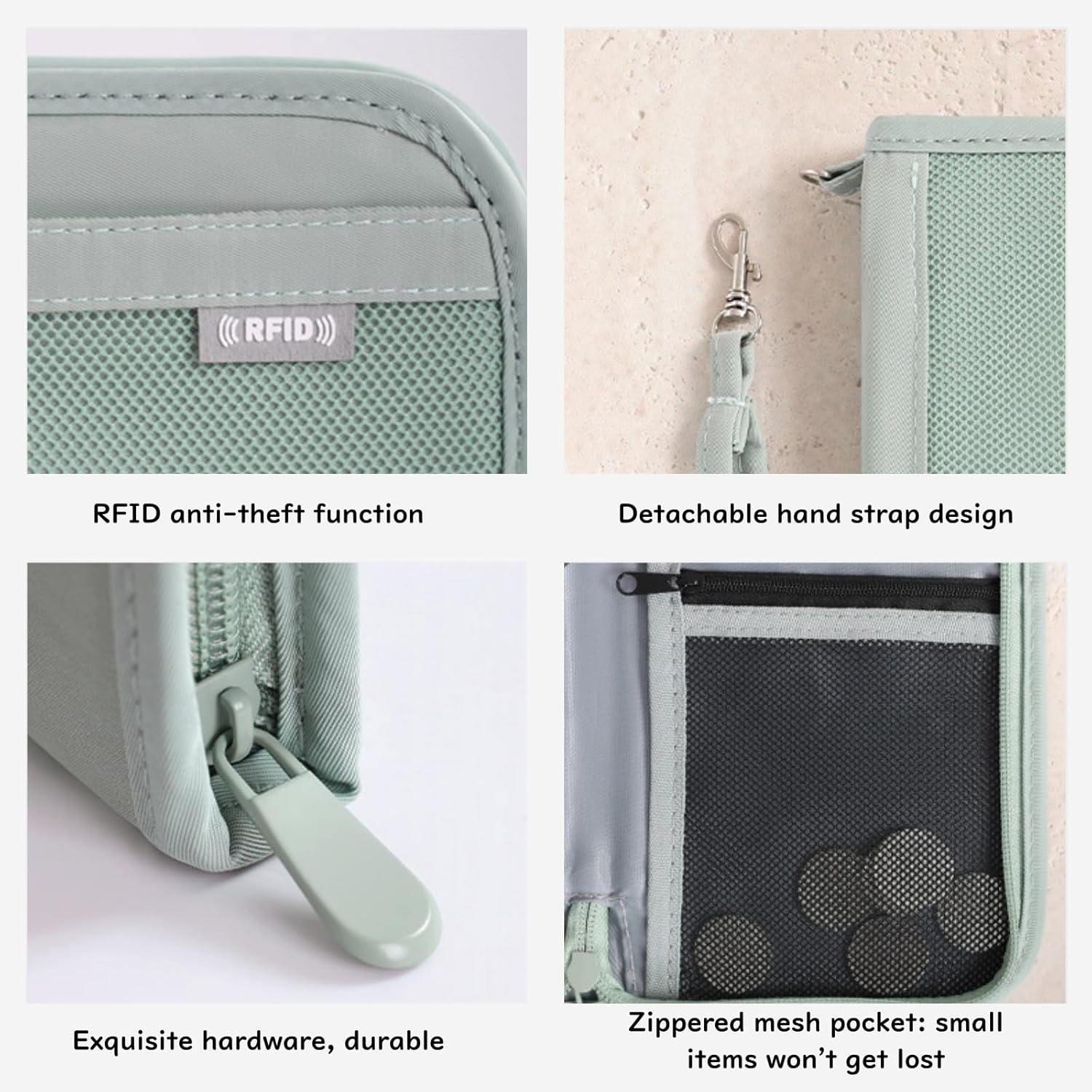 RFID Blocking Travel Passport Wallet - Secure Organizer with Detachable Strap, Water-Resistant Fabric & Multi-Compartment Design (Pink) image number 3