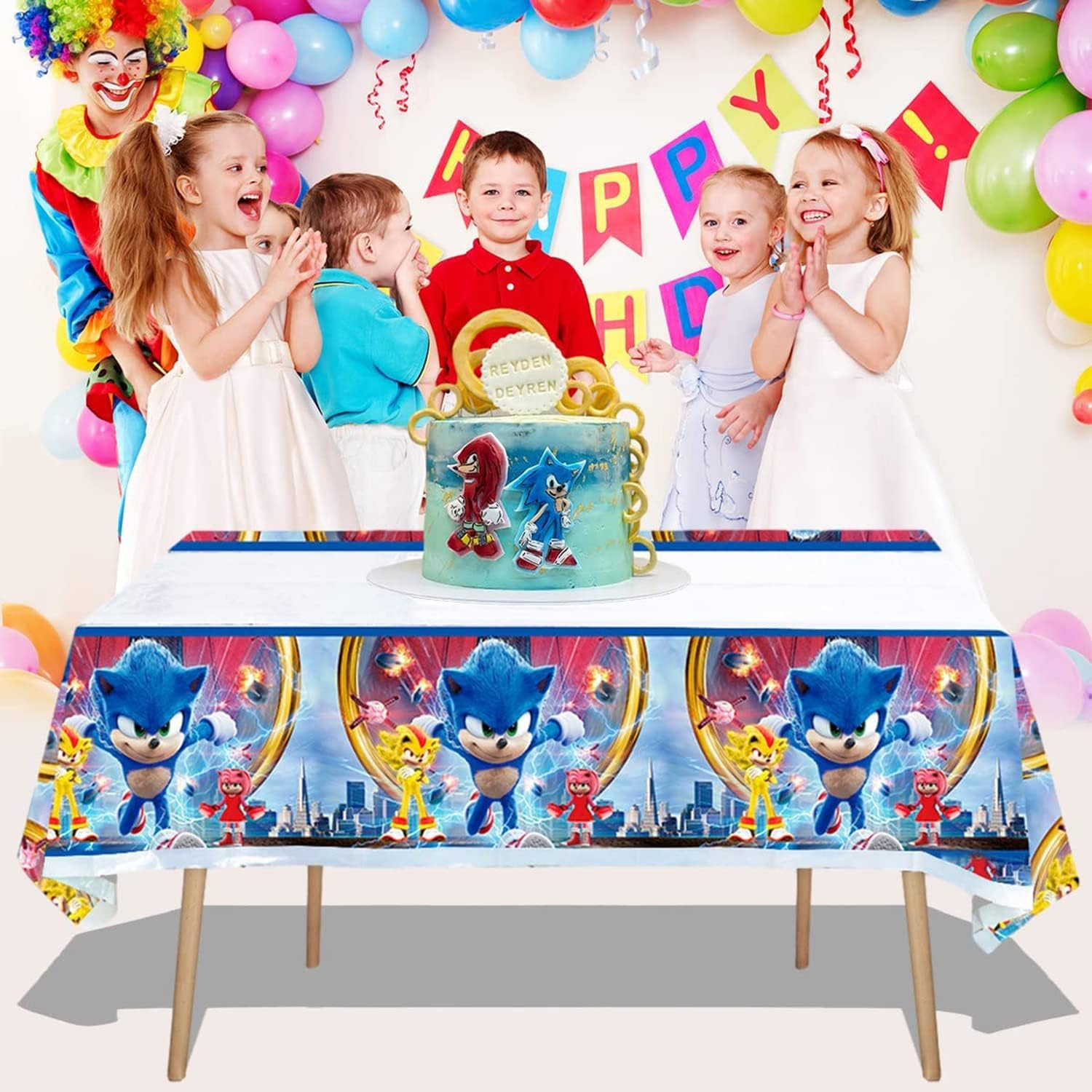 Xiaoma Sonic2 Birthday Party Supplies, 32Pcs Sonic Decorations for Birthday Party, the Hedgehog Party Supplies for Kids Include Banner ,Table Cloth ,Plates, and Napkins image number 2
