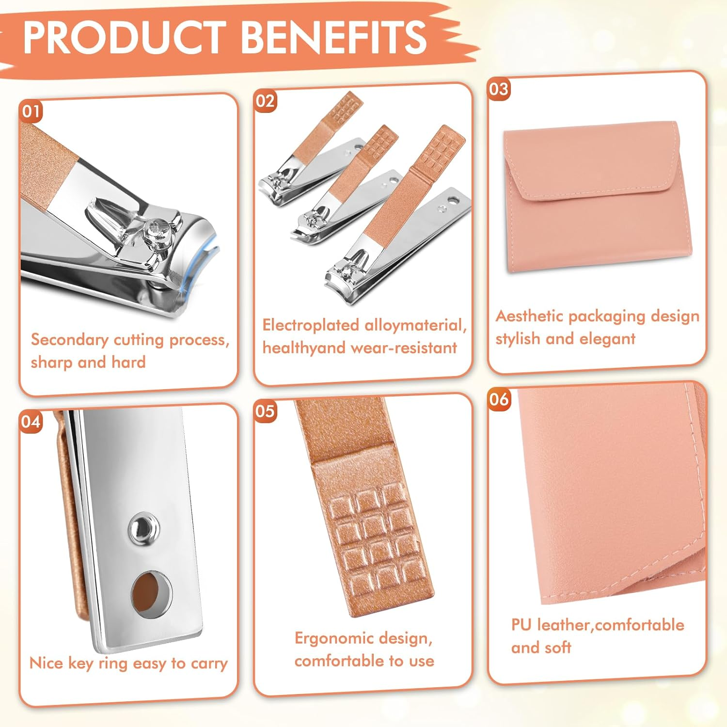 NINEMAX Manicure Set Nail Cutter Nail Clipper Kit 16Pcs Stainless Steel Rust Nail Manicure Set Manicure Kit, Travel Leather Case Sizes Nail Kit Pedicure Kit for Women Men Travel Home Gift Giving Green Visit the NINEMAX Store (Pink) - Blue image number 2