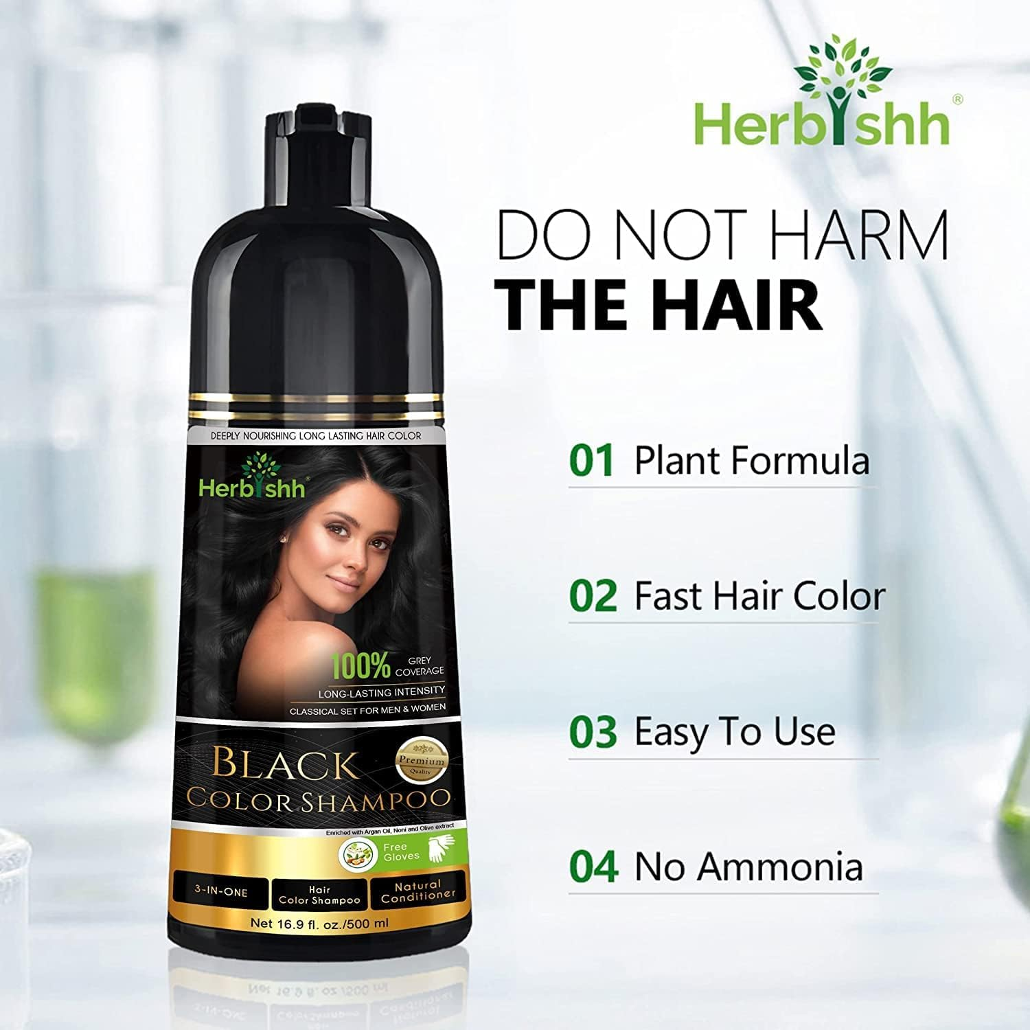 Herbishh Ultimate Hair Color Shampoo Kit (3Pcs Hair Color Shampoo Dye +1 Argan Hair Mask) Smooth and Long Lasting Color Shampoo for Grey Hair Men & Women Easy & Quick to Use-Combo4 (Black) - Chestnut Brown image number 2