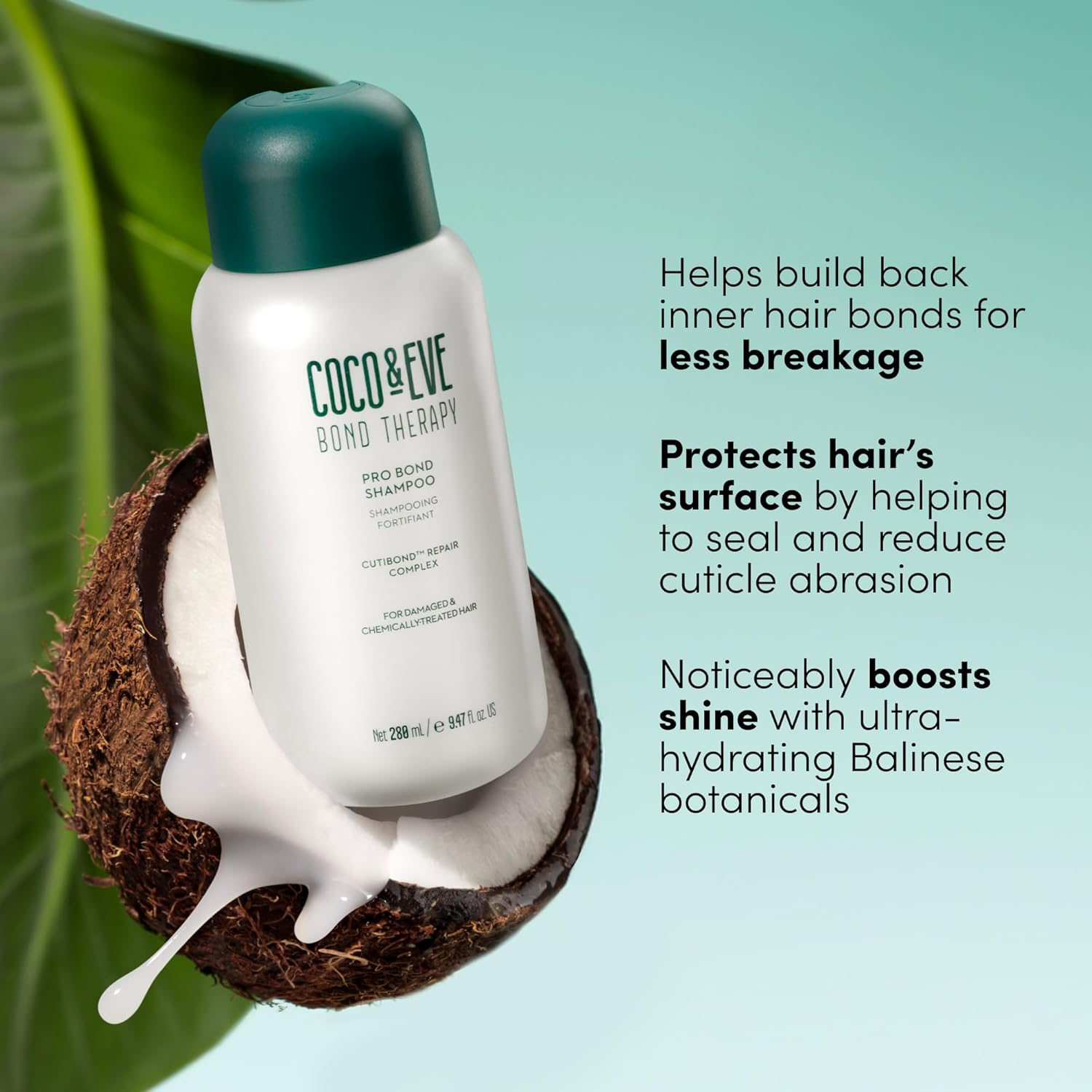 Coco & Eve Bond Therapy Pro Bond Shampoo. Strengthens and Repairs Hair Bonds with Less Breakage. Hydrating & Fortifying Shampoo for Damaged, Chemically Treated Hair. (280 Ml) image number 2