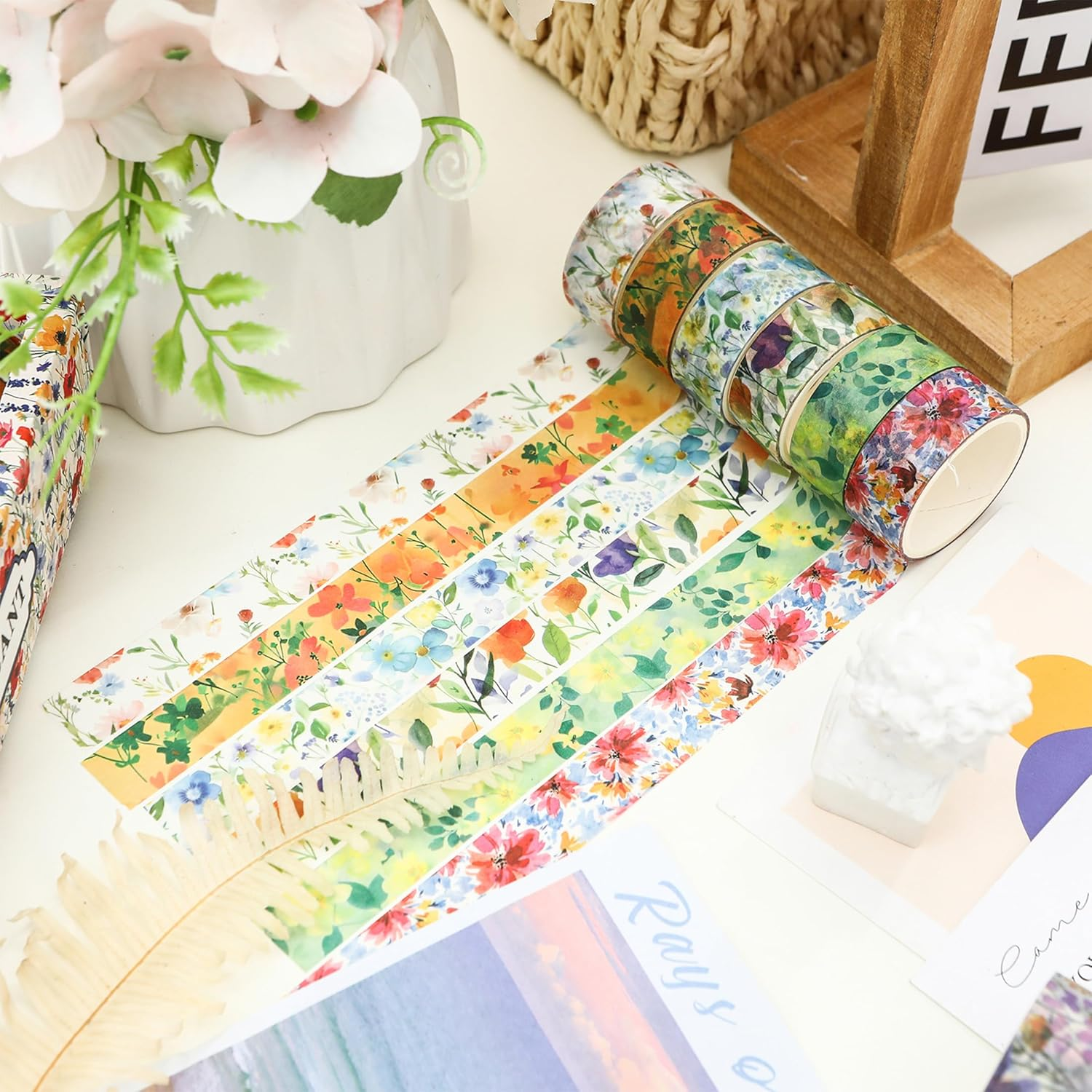 Songdao 18 Rolls Blossom Washi Tape Set Floral Arts Adhesive Tapes Flowers Garden Decorative Masking Tape Sets for Craft, Kids, Scrapbook, DIY, Gift Wrapping (Pastel Charm) image number 1